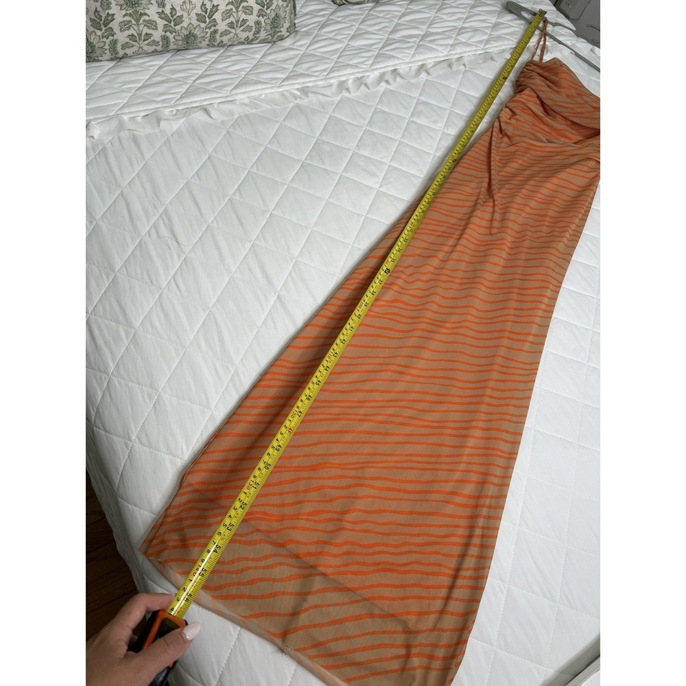 ZARA Orange Striped Mesh Cowl Neck Maxi Dress Sheer Y2K Vacation Resort Party M - Picture 6 of 6